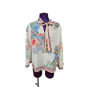 Flying Tomato Floral Blouse - Cream, Blue, Red